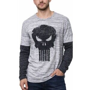 Marvel The Punisher Men's Long Sleeve Shirt 2XL Gray Skull Graphic Bioworld